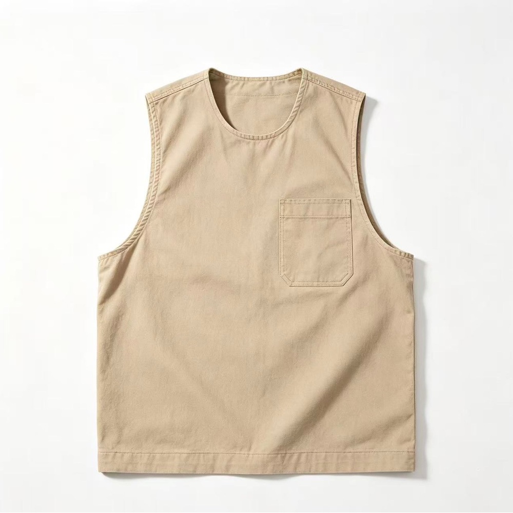 Men's Pocket Tank Top in Khaki - Casual Sleeveless Tee
